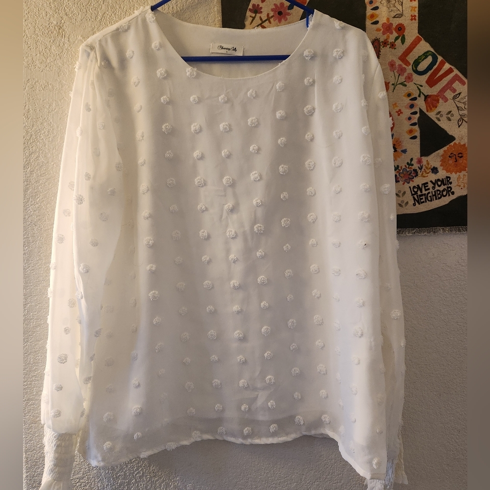 Simply Styled White and Red Long Sleeve Boxy Blouse